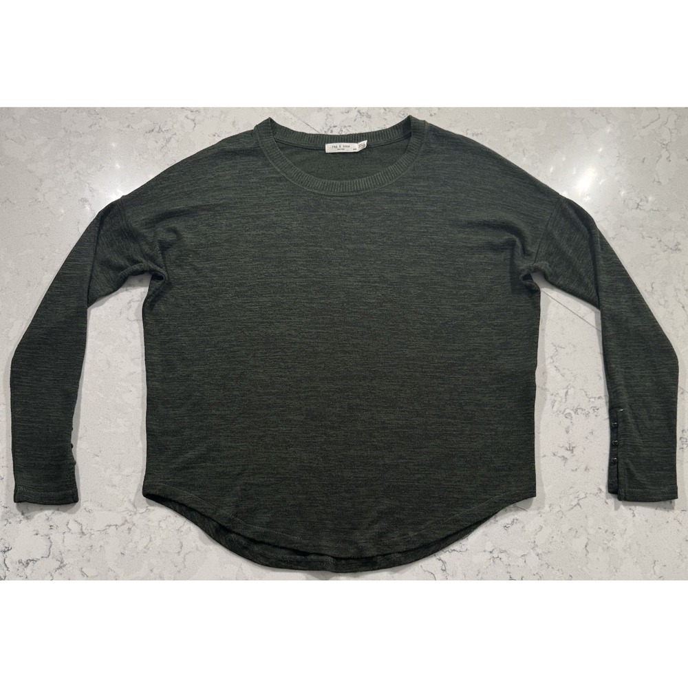 Rag & Bone Hudson Long Sleeve Shirt Womens M Green Heather Knit Button Cuff Tee